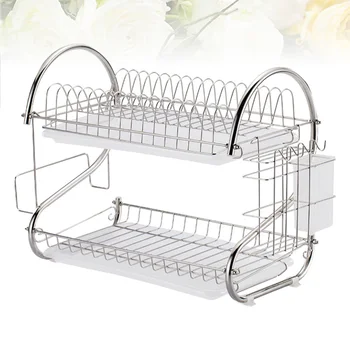 

Stainless Steel Dish Drain Rack Double Layer Storage Stand Practical Kitchen Storage Shelf for Home (Silver)