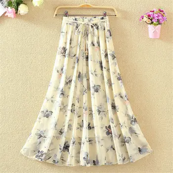 

Summer Bohemian long skirt national style beach skirt printed chiffon skirt medium length large skirt fairy skirt