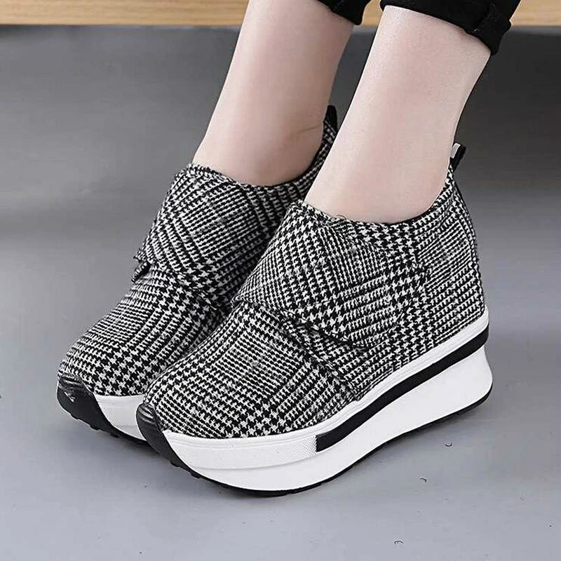 Woman Sneakers Wedges Shoes Platform-Shoes Hidden Heel Canvas Casual Height-Increasing