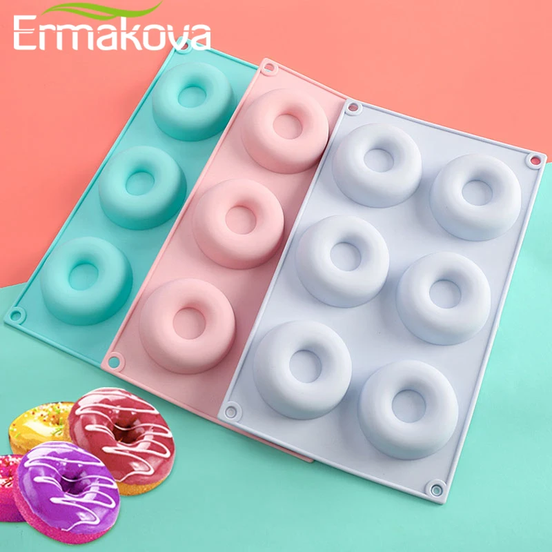 ERMAKOVA антипригарная силиконовая форма для пончиков, форма для торта, бисквита, бубликов, форма для пончиков, легкая чистка, для посудомоечной машины, для микроволновки, безопасная, делает 3 дюйма пончик
