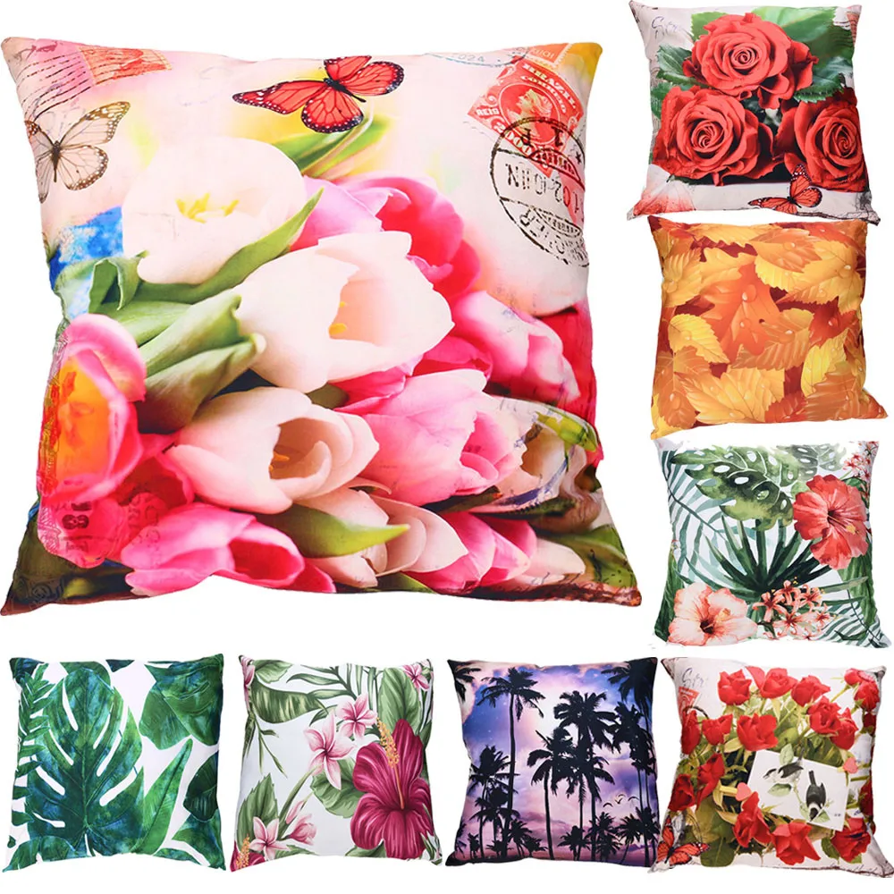 leaf square Cushion Cover Colorful Print Pillow Cases Polyester Sofa Car seats Cushion Cover Home cojines decorativos наволочка