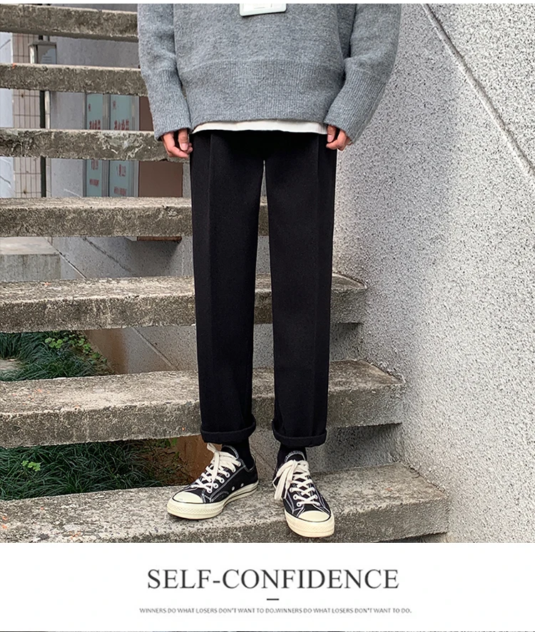 Autumn And Winter Woolen Pants Men's Fashion Solid Color Straight Casual Pants Men Streetwear Wild Loose Dress Pants Male M-5XL