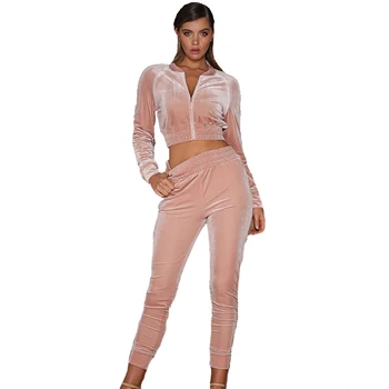 

Women Two Piece Outfits Solid Color Sweater Zipper Sports Autumn New Style Long Sleeve O-neck Women Clothes Velour Tracksuit New