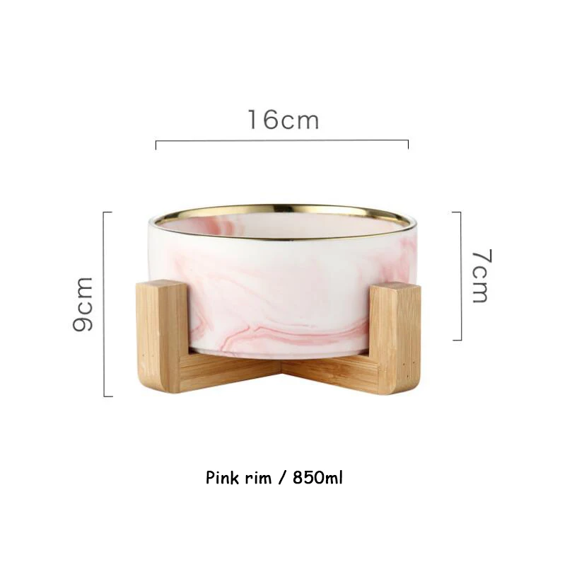 8 TECHOME New Type Pet Bowl Ceramic Marble Texture Cat Feeder Home Pet Ceramic Bowl Gold Rim Bowl Round Pet Feeders Wooden Frame - Цвет: 8