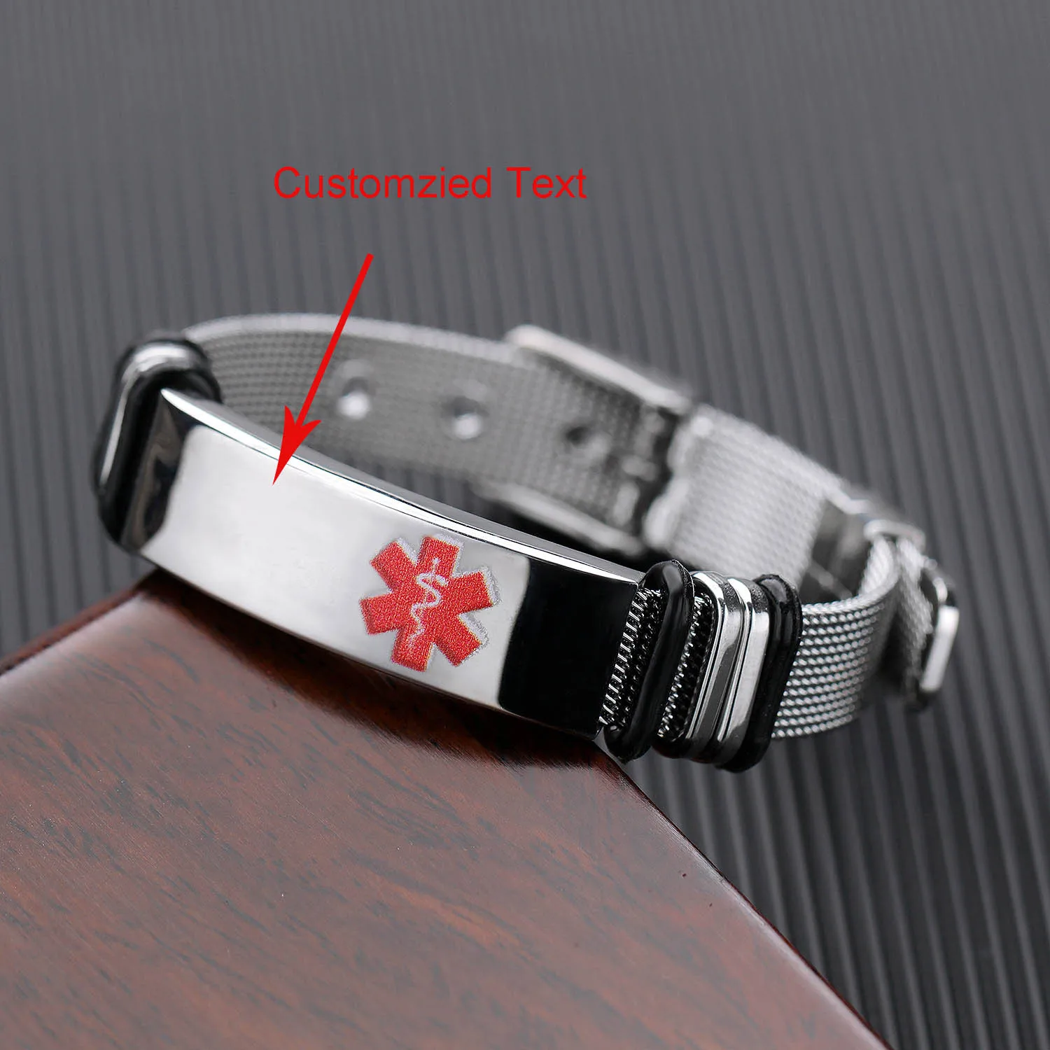 

Personalized DIY Medical Alert ID Band Bracelet for Men Woman Stainless Steel SOS ICE Wristband Customized Engraving Jewelry