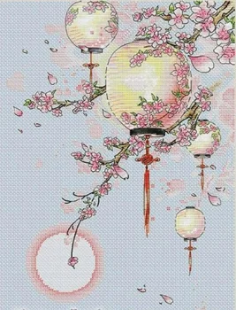 

ZZ Counted Cross Stitch Kit Fan Chinese Wind Palace Fengtaohua Palace Lantern Needlework For Embroidery 14ct Cross Stitch