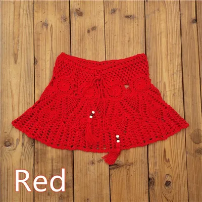 Red Skirt Ручное вязание крючком цветок юбка Женский комплект бикини купальник сексуальный пляжный Чехол Бикини Топ+ юбка Бохо стиль эластичный пояс кисточки - Цвет: Red Skirt