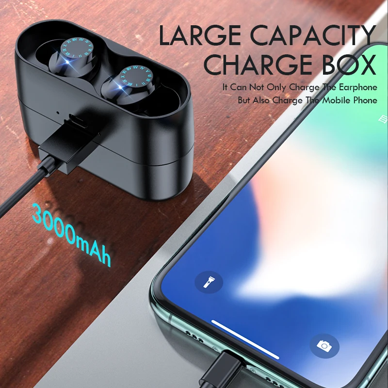 Беспроводные наушники V5.0, Bluetooth, наушники с сенсорным управлением, IPX7, водонепроницаемые, 3000 мА/ч, зарядная коробка, гарнитура с микрофоном