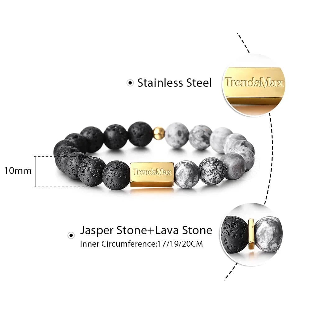 10 мм растягивающийся браслет из натурального камня с бусинами для мужчин и женщин, серебро 925 пробы, камень лавы, Орел, тигровый глаз, эфирное масло, гравировка, подарок TBB016 - Цвет камня: Jasper and Lava