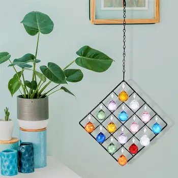 

1pc Wrought Iron Grid Home Decoration Crystal Ball Pendant Metal Ornament