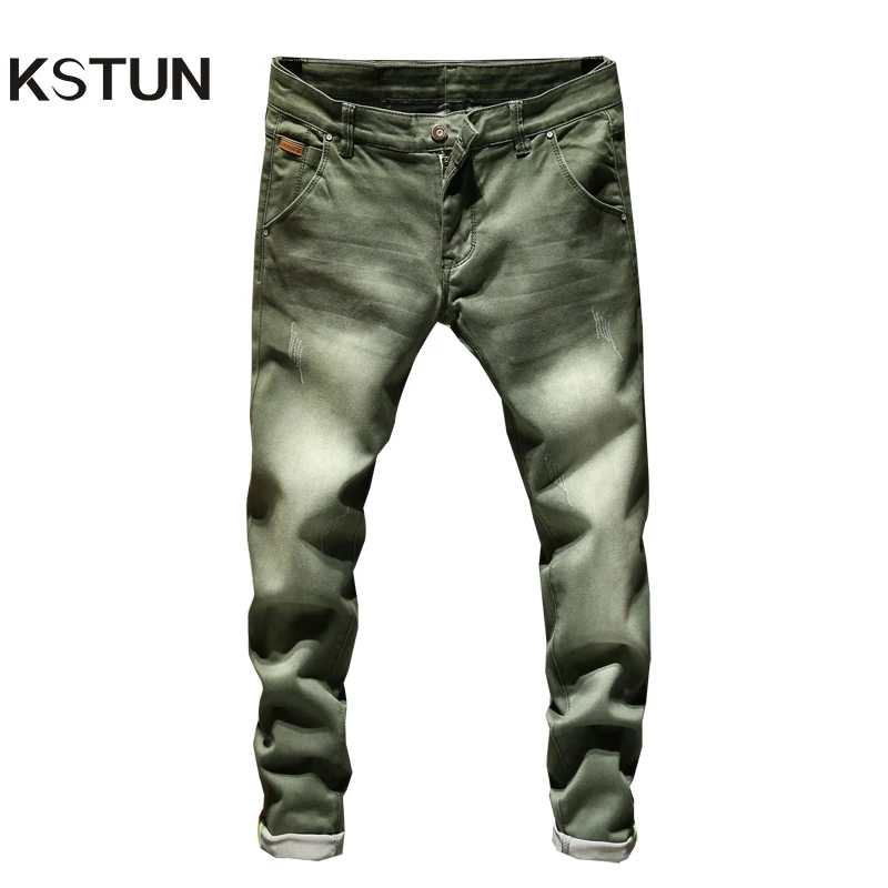 Jeans Men Trousers Casual-Pants Slim-Fit Stretch Skinny Colourd Black White Green Blue