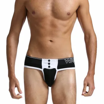 

Men Sexy Brief Underwear Gay Underwear Briefs with Buttons Elastic Waistband Design Fashion Solid Color