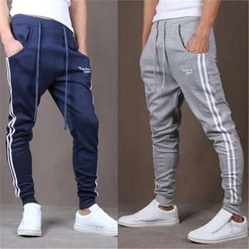

OLOME Side Striped Trousers for Men Spring Autumn Cotton Sweatpants Slim Fit Man Embroidery Printed Joggers Casual Pants