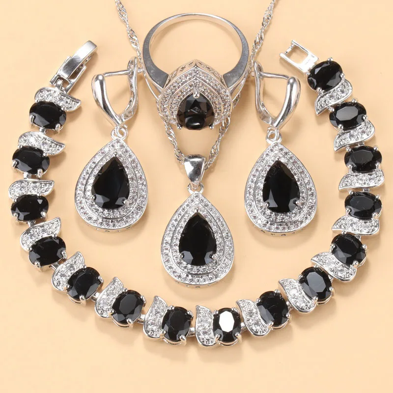 Cubic Zirconia Water Drop Costume Zircon Black Stone Jewelry Set Style Water Drop Aliexpress