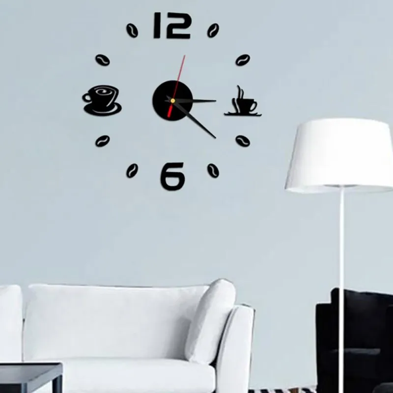 buy 3D DIY New Clock Sticker modern design For Coffee Cups Living room art diy wall clocks mirror watches home decoration decor
