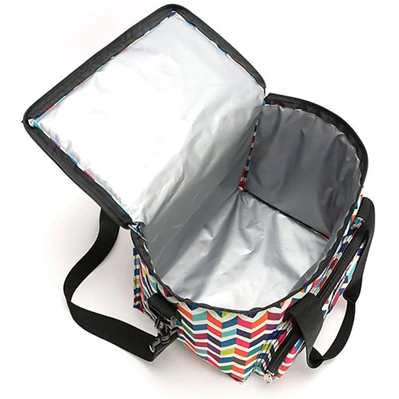 Портативная двухслойная сумка для пикника с принтом, сумка-холодильник, изолированная, для отдыха, сумка-холодильник для кемпинга
