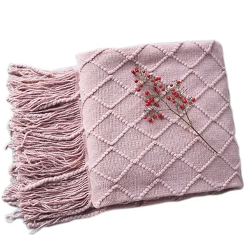 

Office Air Conditioning Siesta Blanket Knit Blankets for Beds Hand-knitted Sofa Cover Blanket Photo Props Tassel Throw Blankets
