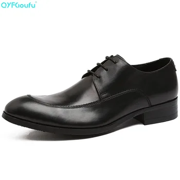 

QYFCIOUFU New Handmade Men Formal Shoes Luxury Genuine Leather Oxford Shoes Round Toe Black Brown Flats Wedding Dress Shoe