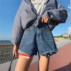 Summer 2 цвета, летние мини-шорты с высокой талией, Feminino Aline, джинсовые шорты с карманами, широкие женские джинсы (Z6631)