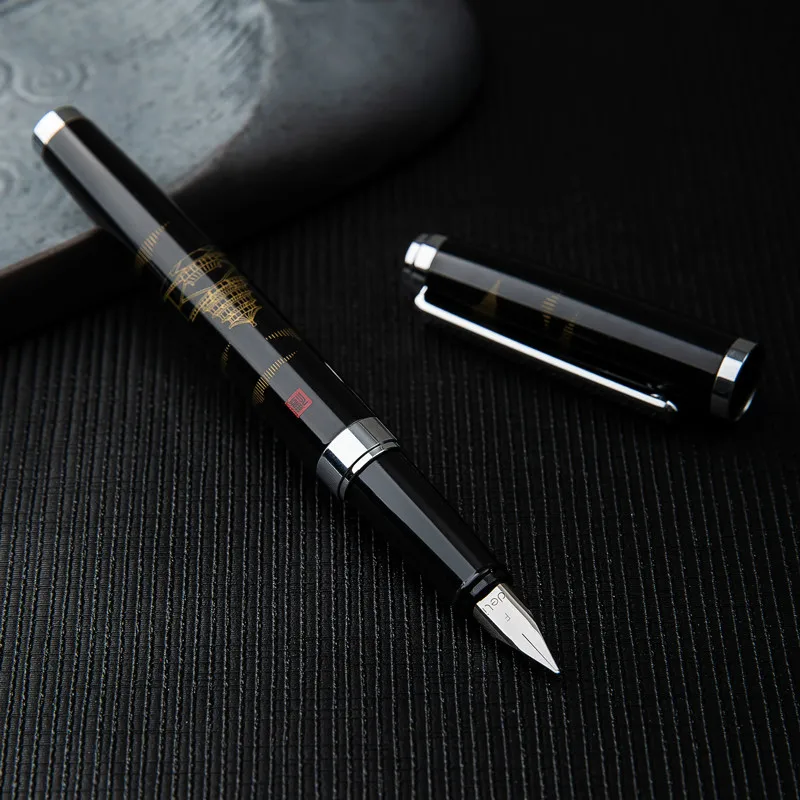 

Deli Fountain Pen Summer Palace Calligraphy Practice Metal Fountain Pens 0.5mm F Black Business Office Ink Pen Signature Pen