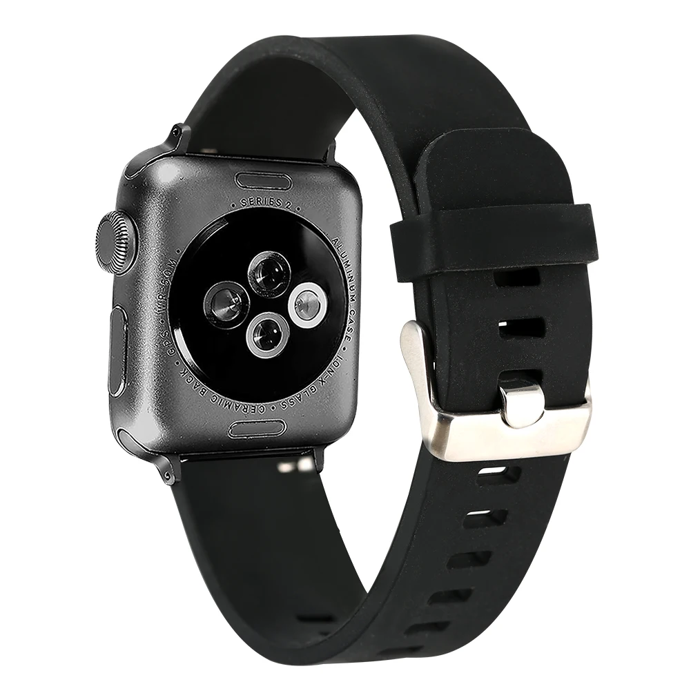 

Practical Durable Silicon 38/42MM Replacement Watch Band for Apple Watch series 1/2/3/4 Generation Black Waterproof Watch Strap