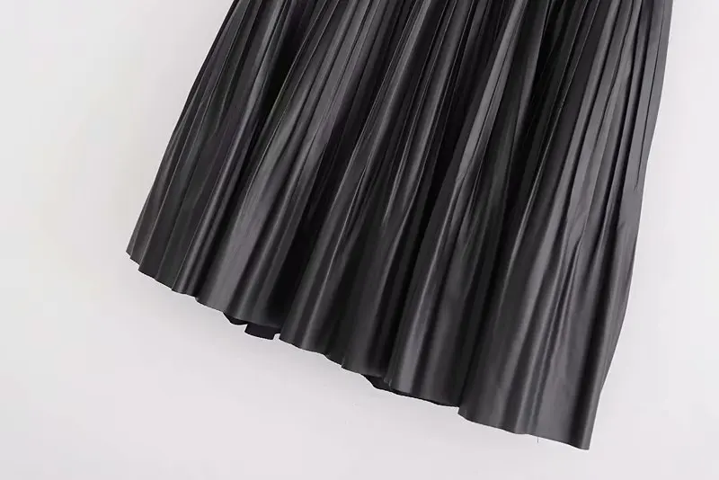 Прямая поставка, Повседневная элегантная эластичная талия, faldas mujer moda, Черная Женская юбка из искусственной кожи с рюшами, винтажная плиссированная в стиле Сайи