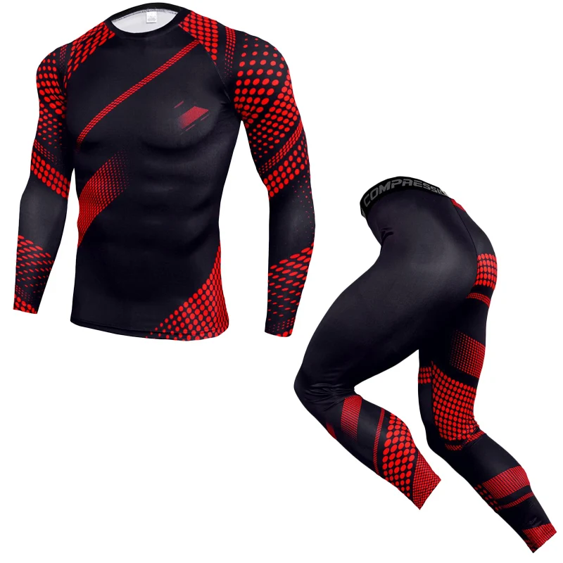 

2020 New Men Running Sport Compression Sets t shirt And Pants Suits Jogging Workout Set Male Gym Fitness Crossfit Sportswear