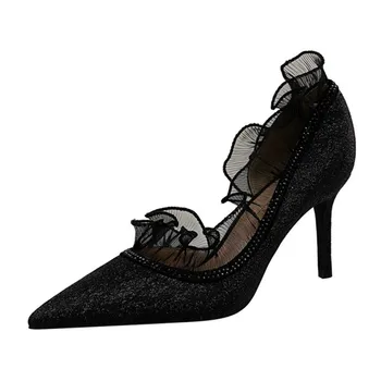 

New Spring Luxury Flower Lace Pumps Hollow Out Pointed Toe Elegant High Heels Women Stiletto Wedding Shoe Women Sexy Party Shoes