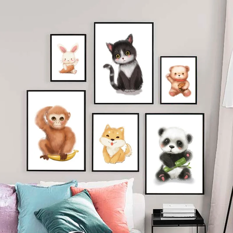 

Rabbit Fox Bear Cat Panda Animal Print Nursery Wall Art Print Canvas Painting Nordic Posters And Prints Wall Pictures Kids Room