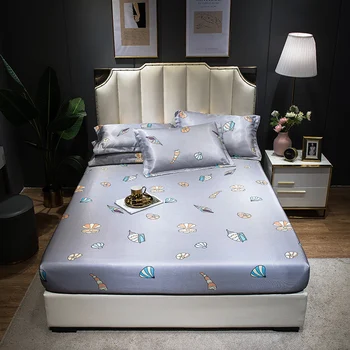 

Nordic Shells Kids Cool Summer Bed Fitted Sheet Set Washable Pillowcase Ice Silky Mat Bed Mattress Protector Cover Set for Adult