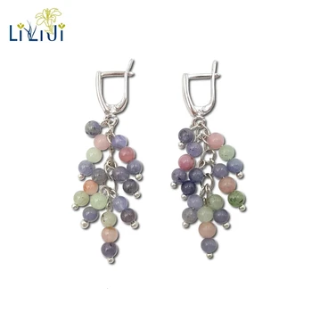 

Lily Jewelry Natural Stone Tanzanites,Tourmalines 925 Sterling Silver Hook Long Earring Nice Gift Women Fashion Jewelry