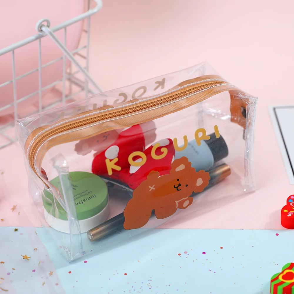 

Women's Cute Portable Beauty Transparent Cartoon Pattern Waterproof Cosmetic Bags Lady Makeup Zipper Clear Case 2020 New Arrival