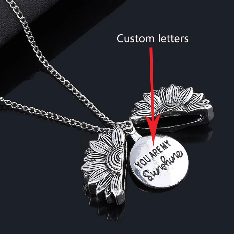 RJ розовое золото серебро на заказ ожерелье из подсолнечника You Are My Sunshine открытый медальон Подсолнух воротник для девушек и друзей ювелирные изделия подарок - Окраска металла: N293-2Custom
