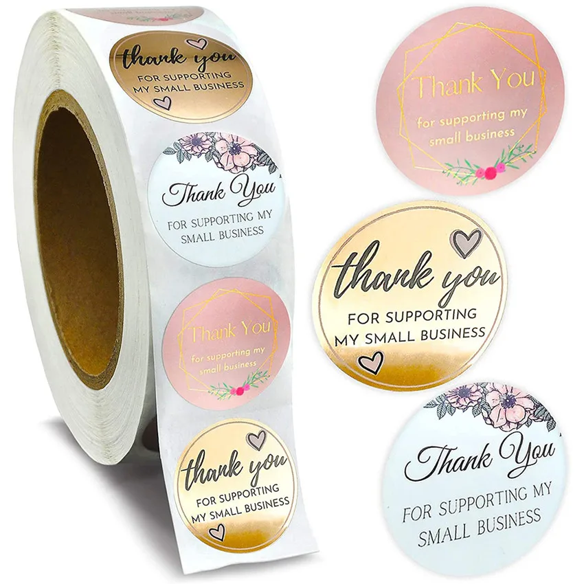 

500Pcs/Roll Thank you for supporting my small business Round Stickers Envelope Sealing Labels Wedding Party Gifts Decor Stickers