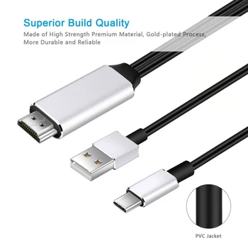

4K HD Clear Type C To HDMI Cable USB Charger HDTV AV TV Monitor Adapter 2M/6FT for Samsung Galaxy S8 S9 Huawei Mate