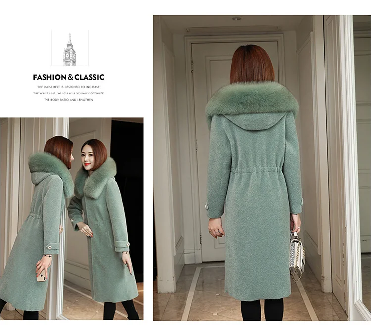 Tcyeek Women's Fur Coat Female Winter Jacket Women Natural Fox Fur Sheep Shearing Coats Long Warm Real Wool Jackets 00618