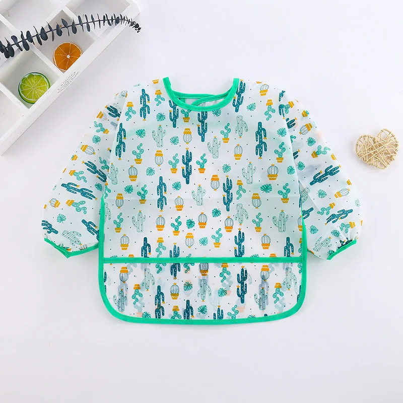 

5 Styles Baby Kids Toddler Cute Cartoon Print Long Sleeve Waterproof Art Smock Feeding Bib Apron Pocket 1-6T