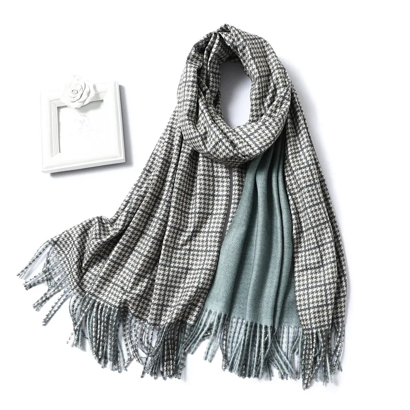 Brand Designer Cashmere Scarf Women Winter Neck Warm Scarves Two-sided Tassels Blanket Solid Plaid Pashmina Thick Shawls Wraps
