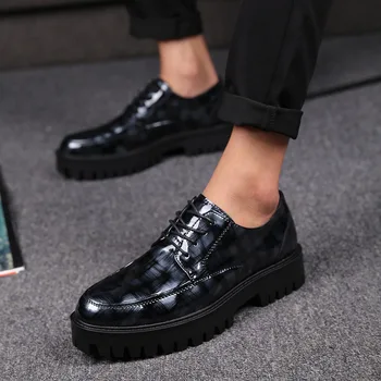 

British style men's fashion party nightclub dresses patent leather shoes lace up oxfords shoe platform sneakers zapatos hombre