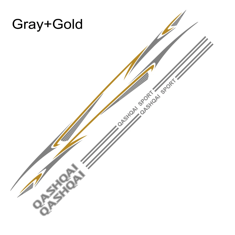 Gray Gold 2 шт. Автомобильная наклейка для Nissan Qashqai, виниловая пленка для автомобилей, водостойкая, для спортивного стайлинга, Авто Боковая юбка, наклейка, аксессуары для тюнинга автомобиля - Название цвета: Gray Gold