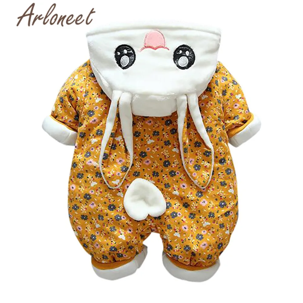 ARLONEET/пальто с героями мультфильмов; зимнее пальто для маленьких девочек; хлопковый комбинезон с цветами и кроликом; Верхняя одежда с капюшоном; пуховик для девочки с карманами
