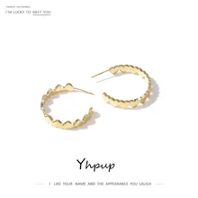 Yhpup серьги-гвоздики в форме сердца геометрические Винтажные серьги корейский минимализм Brincos золотые металлические ювелирные изделия для девушек женский офис S925