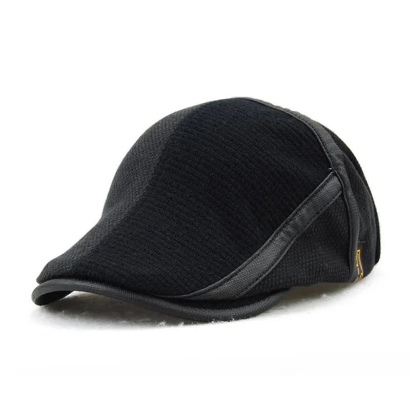[JAMONT] Высокое качество Зимний вязаный берет Casquette Homme кожаная плоская кепка для мужчин Boina Hombre козырек шляпа Planas Snapback шляпа - Цвет: As shown