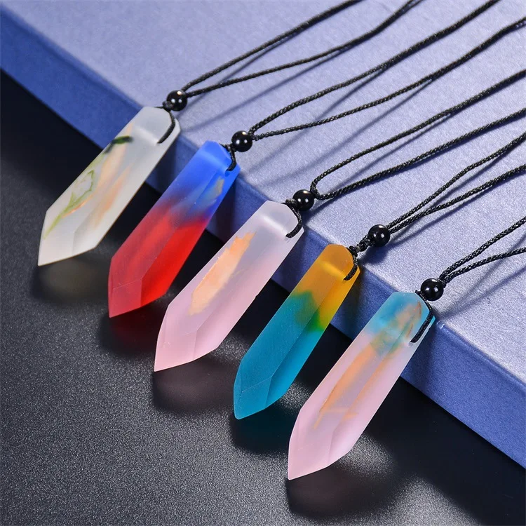 

Simple Fashion Style Cone Shape Wooden With Bead Marine Solidified Resin Retro Perfume Bottle Pendant Necklace For Girls Gift