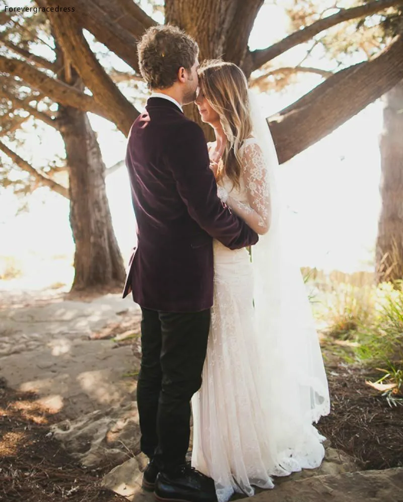 2017 New Romantic Bohemian Wedding Dresses Sheer Lace Long Sleeves V Neck Chiffon Floor Length Summer Beach Bridal Gowns  157 (5)