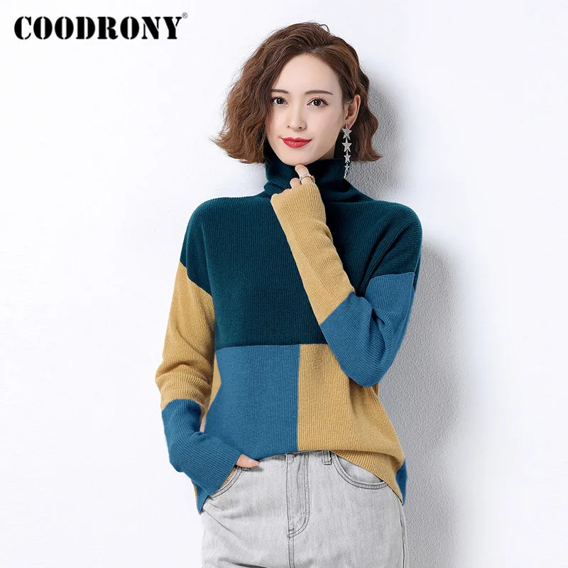 COODRONY Brand New Winter Elegant Style Slim Pullover Sweater Women Knitted High Quality Turtleneck Wool Female Jumper W1146
