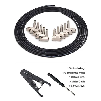 

DIY Guitar Solderless Pedalboard Cable Kit 10Ft Angle Audio 6.35 Plugs for Guitar Effects Pedals