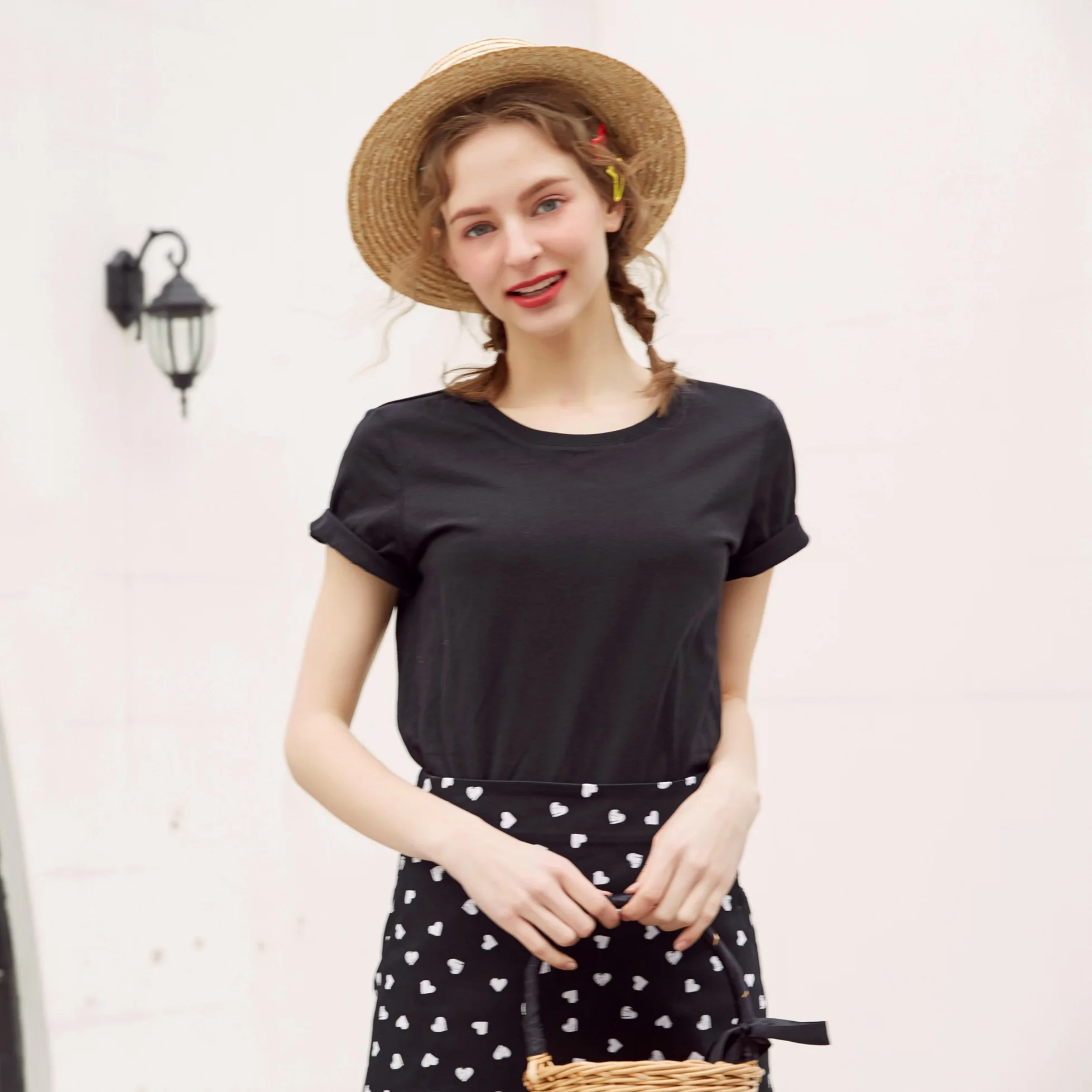 Metersbonwe, новинка, хлопок, Harajuku, эстетика, футболка, сплошной цвет, короткий рукав, Топы И Футболки, модная повседневная пара, базовая футболка - Цвет: Black