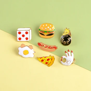 

Daily Supplies Lapel Pins Pizza Hot dog Poached egg Hamburger Dice Brooches Badges Backpack Cute Pins Jewelry Gifts For Friends