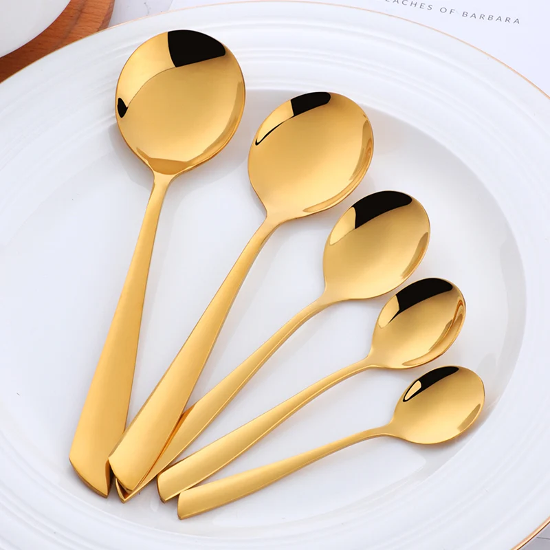 Gold-5pcs 5 шт. десертные ложки Чай Кофе суп медовая ложка из нержавеющей стали, дессертная ложка золото смешивание посуда набор радуга несколько размеров - Цвет: Gold-5pcs
